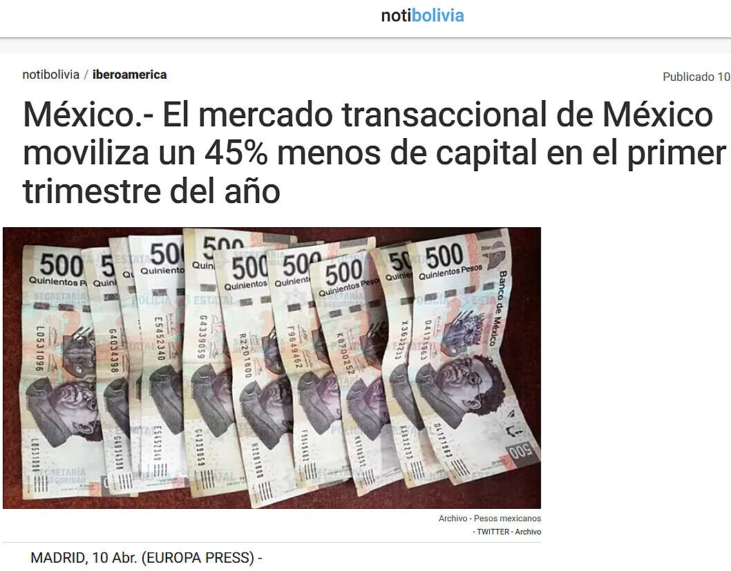 Mxico.- El mercado transaccional de Mxico moviliza un 45% menos de capital en el primer trimestre del ao